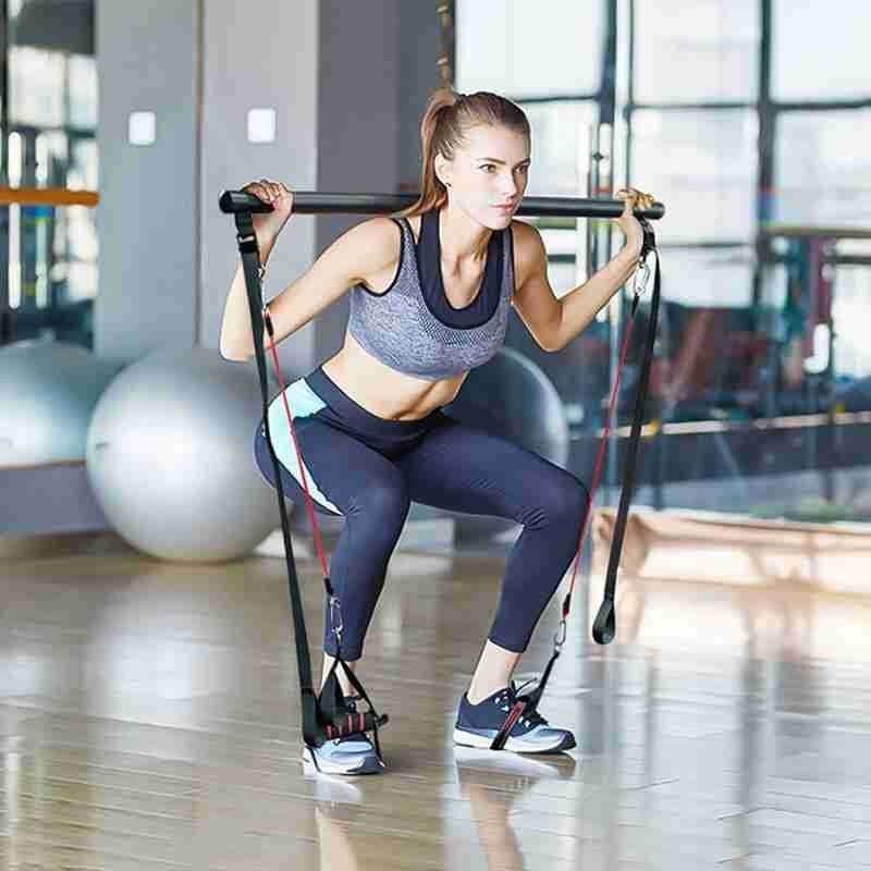 Kit de barre de Pilates avec bandes de résistance équipement d'entraînement portable pour la gym à domicile Barre d'exercice et bandes de fusion étirée parfaite