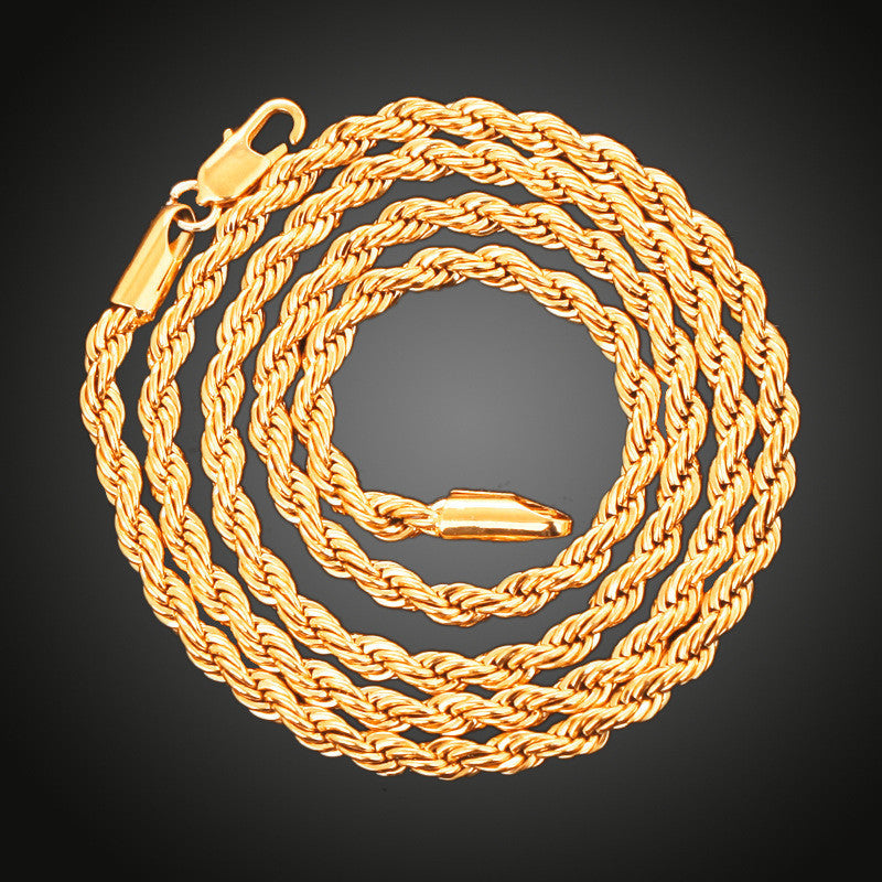 18K Copper Gold Plated European And American Style Twist Chain Necklace