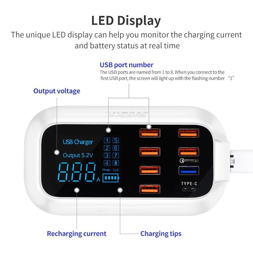 Charge rapide 3.0/Intelligent Ordinaire USB Chargeur Station