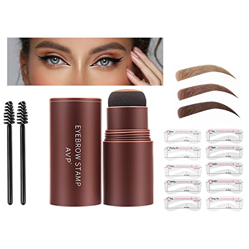 Eyebrow Stamp Kit, Eyebrow Stamp, Eyebrow Stencil, 10 Sets of Reusable Eyebrow Stencils, 2 Eyebrow Pencil Brushes, Waterproof Eyebrow Powder Set (01)