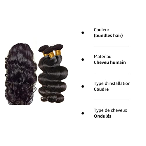 IFLY Tissage Bresilien Ondulé Tissage Cheveux Naturels en Lot 300g Meche Bresilienne Extension Cheveux Naturel 7A Grade (10 12 14pouces)