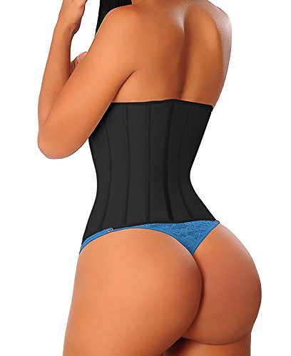 YIANNA Gaine Amincissante Ventre Plat Femme Long Torse Corset Minceur Invisible Latex Waist Trainer Ceinture Serre Taille Bustier Noir,110688 Size M