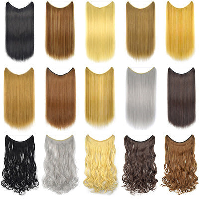 Cable Invisible de 22 pulgadas, sin Clips en extensiones de cabello, línea de pescado secreta, postizos, sintético liso y sedoso