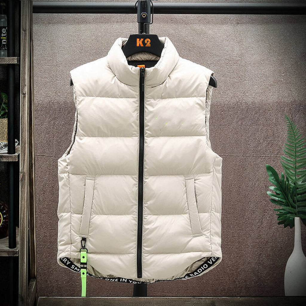 Men's Winter Down Vest Fashion All-match Stand-collar Sleeveless Jacket Solid Thickened Tank Outerwear Clothing