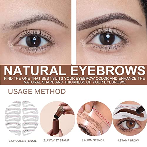 Eyebrow Stamp, Eyebrow Stencil, 10 Sets of Reusable Eyebrow Stamp, 2 Eyebrow Pencil Brushes, Naturally No Shedding Easy to Put on Makeup (Black)