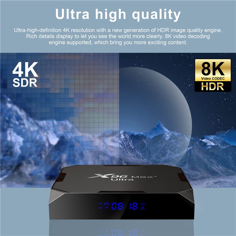 4GB 64GB X96 Max Plus Ultra TV Box Android 11 Amlogic S905X4 2.4G 5G Dual Wifi BT4.0 Soporte AV1 H.265 8K HDR Set Top Box con teclado i8 Negro