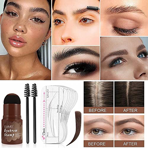 Eyebrow Stamp, Eyebrow Stencil, 10 Sets of Reusable Eyebrow Stamp, 2 Eyebrow Pencil Brushes, Naturally No Shedding Easy to Put on Makeup (Black)