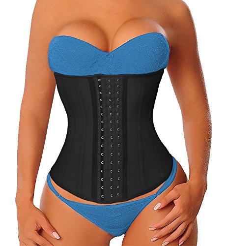 YIANNA Gaine Amincissante Ventre Plat Femme Long Torse Corset Minceur Invisible Latex Waist Trainer Ceinture Serre Taille Bustier Noir,110688 Size M