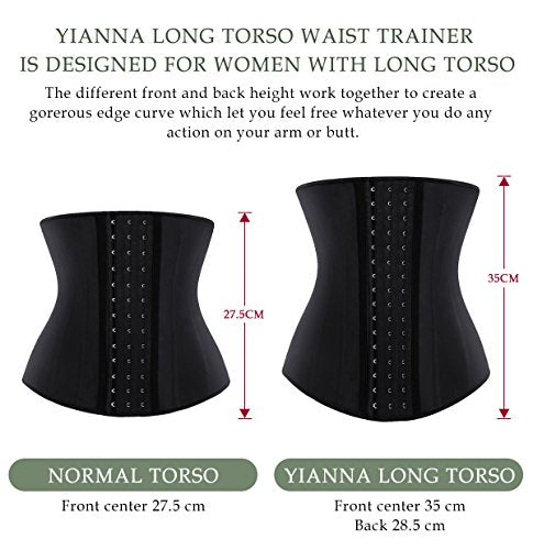 YIANNA Gaine Amincissante Ventre Plat Femme Long Torse Corset Minceur Invisible Latex Waist Trainer Ceinture Serre Taille Bustier Noir,110688 Size M