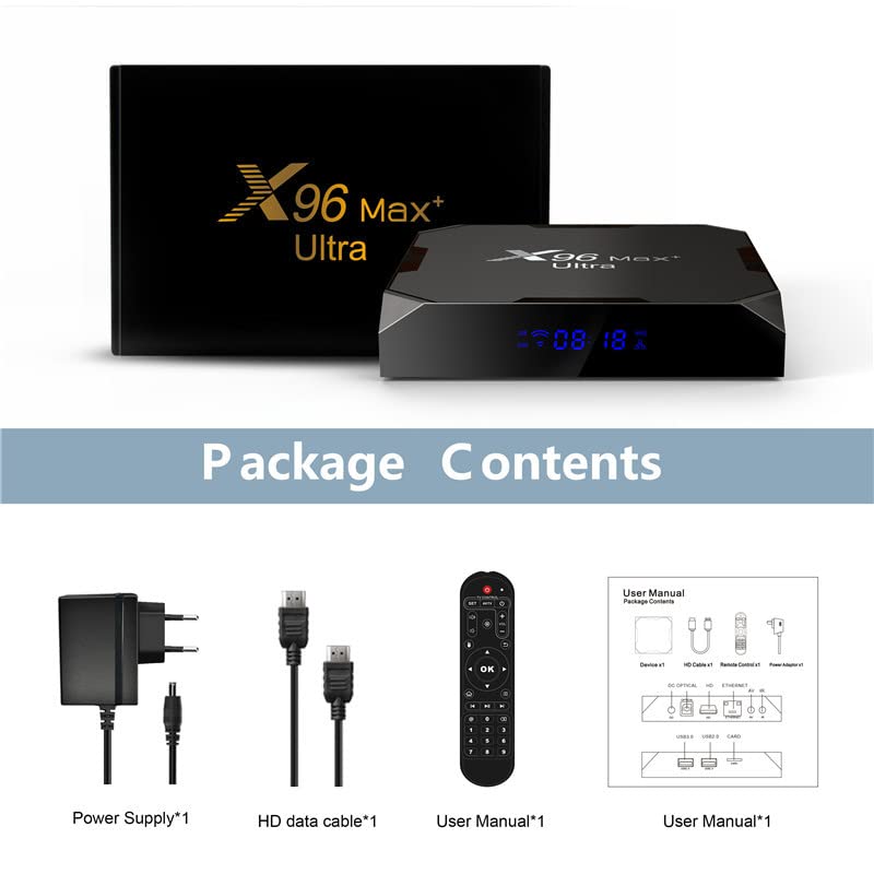 4GB 64GB X96 Max Plus Ultra TV Box Android 11 Amlogic S905X4 2.4G 5G Dual Wifi BT4.0 Soporte AV1 H.265 8K HDR Set Top Box con teclado i8 Negro