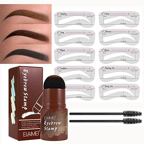 Eyebrow Stamp, Eyebrow Stencil, 10 Sets of Reusable Eyebrow Stamp, 2 Eyebrow Pencil Brushes, Naturally No Shedding Easy to Put on Makeup (Black)