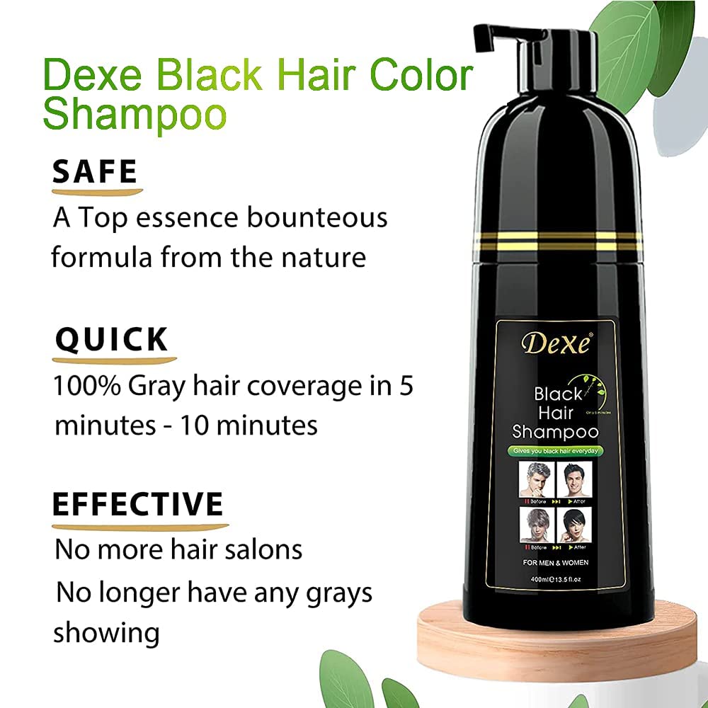 Shampooing instantané pour cheveux noirs, shampooing teinture pour hommes et femmes -dure 30 jours 3 en 1 (Bouteille noire)