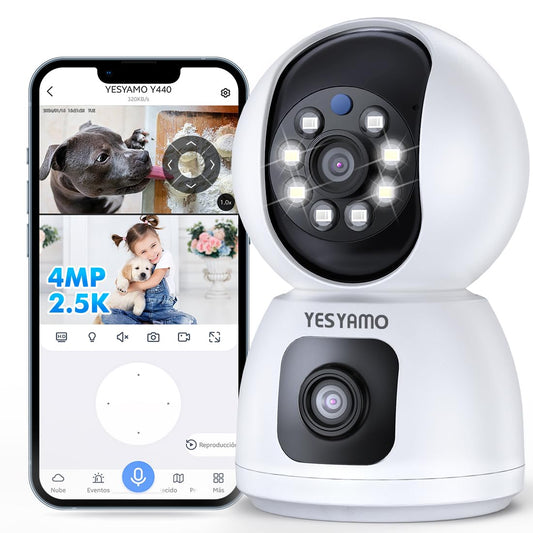 YESYAMO Cámara de vigilancia WiFi interior 2.5K 4MP 360°, cámara para bebés/mascotas con WiFi 2.4G/5G, visión nocturna inteligente, detección de personas y seguimiento automático, audio bidireccional