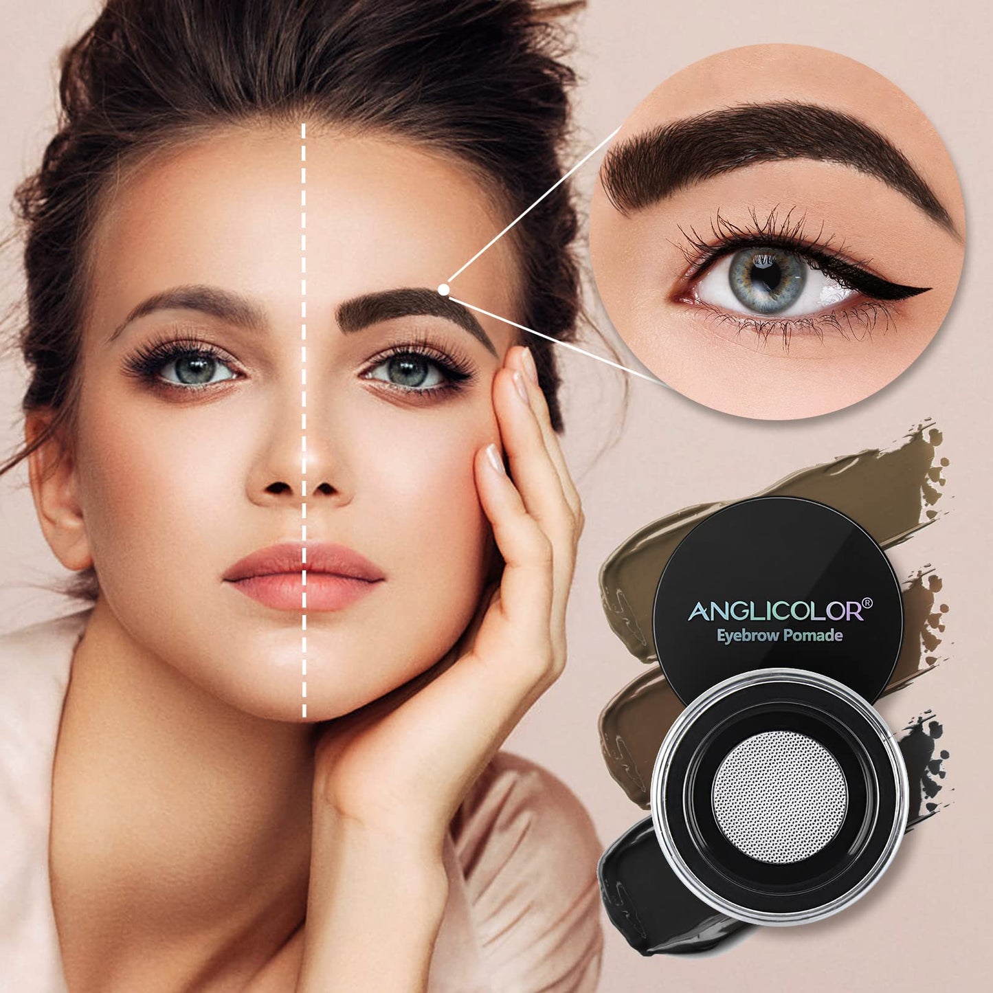 Pommade pour Sourcils Gel Eyeliner Kit, Makeup Eyebrow Gel Naturellement Longue Tenue, Gel Crème Sourcils avec 10 Tampon À Sourcils & Applicateur éponge et Brosse à Sourcils (Châtain Clair 03)