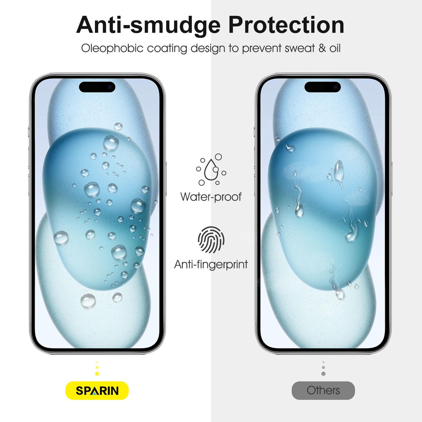 SPARIN Verre Trempé pour iPhone 15 6.1 Pouces, Contenir 2 Protection écran et 2 Caméra Arrière Protecteur, Lot de 4, Vitre Protection avec Outil D'alignement Facile, HD