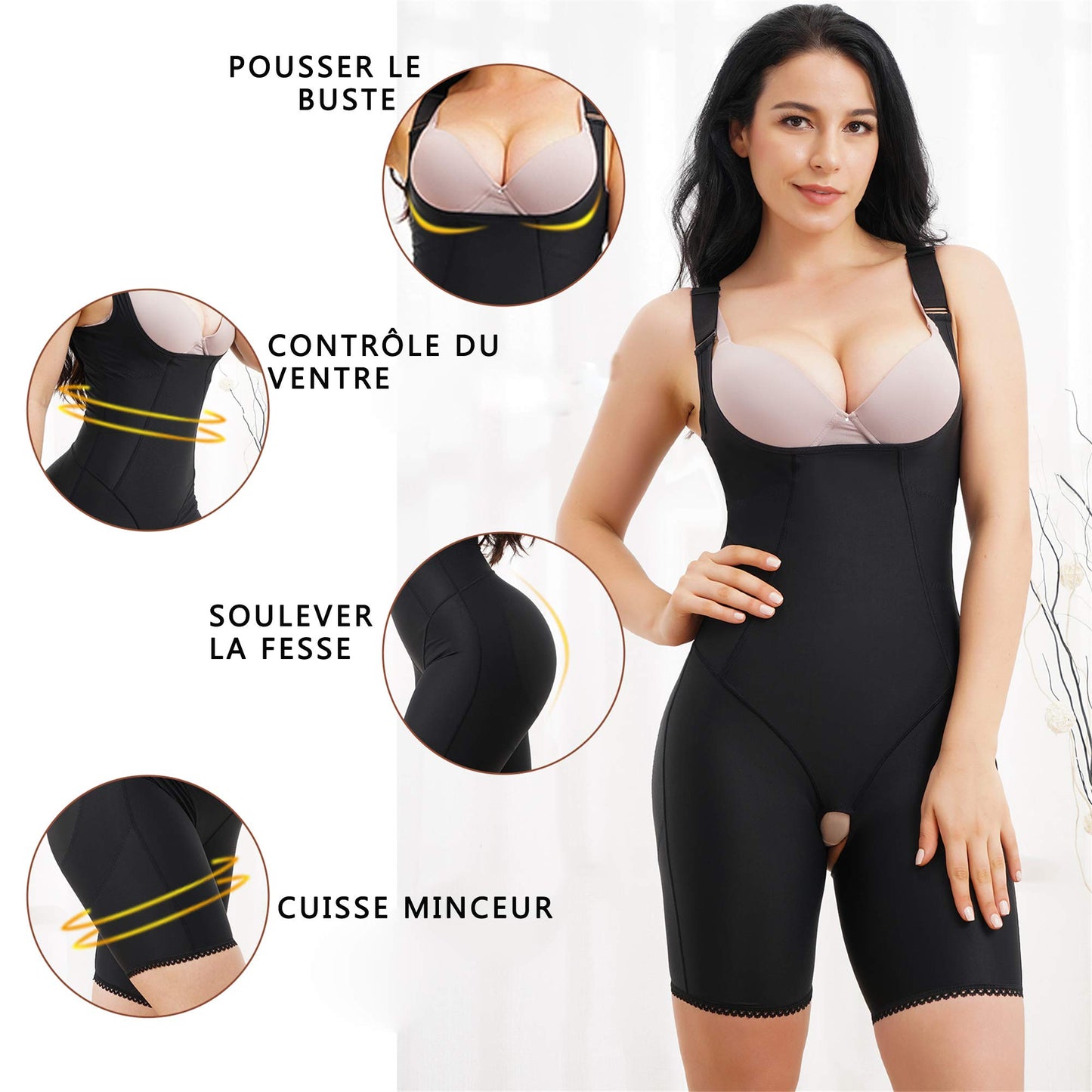 CHUMIAN Body Sculptant Femme Gaine amincissante ventre plat Gainant Bustier Lingerie Minceur Shapewear bodysuit (Noir, M)