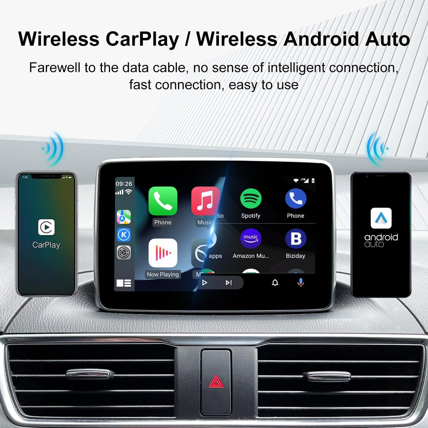 Adaptador inalámbrico para Android Auto 2 en 1 y CarPlay inalámbrico, Adaptador inalámbrico para CarPlay Adaptador inalámbrico para Android Auto Carplay Box Convertir cableado a inalámbrico para iOS Android Auto 2017+