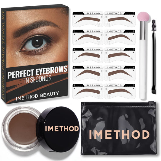 iMethod Kit de sellos para cejas y plantillas para cejas - Kit de estampado para cejas - Kit de plantillas y sellos para cejas - Perfecto para cejas tupidas, marrón claro