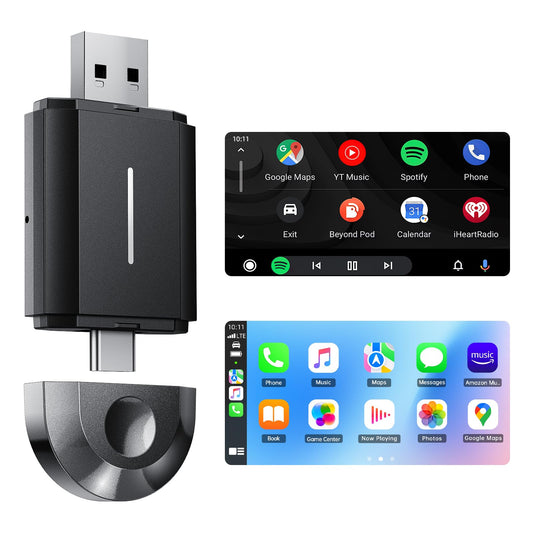 Volam Adaptador Carplay Inalámbrico para Apple y Android Inalámbrico - Adaptador para Auto 2 en 1, WiFi de 5GHz, Soporta OTA, Type-C/USB Plug &amp; Play, Requiere CarPlay con Cable