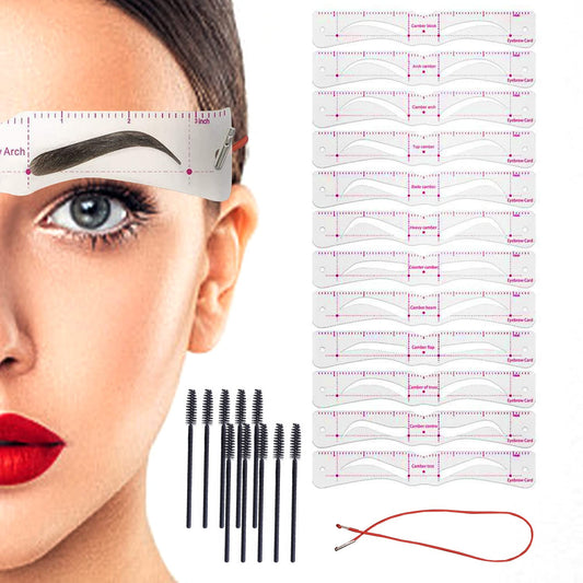 12 pièces de sourcils en forme de cartes, avec 10 pièces de sourcils noirs brosses, novice auxiliaire sourcil outils de dessin, tête-monté sourcils moules, maquillage sida