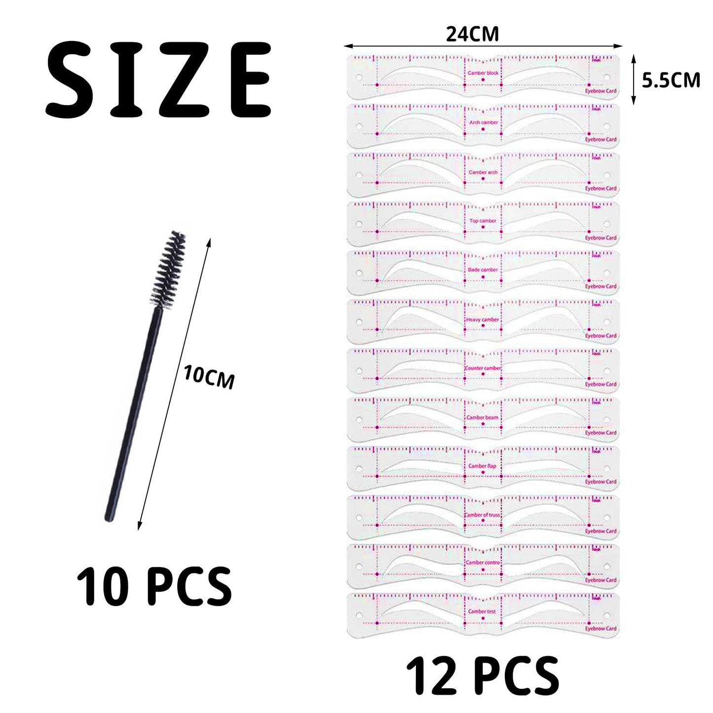 12 pièces de sourcils en forme de cartes, avec 10 pièces de sourcils noirs brosses, novice auxiliaire sourcil outils de dessin, tête-monté sourcils moules, maquillage sida