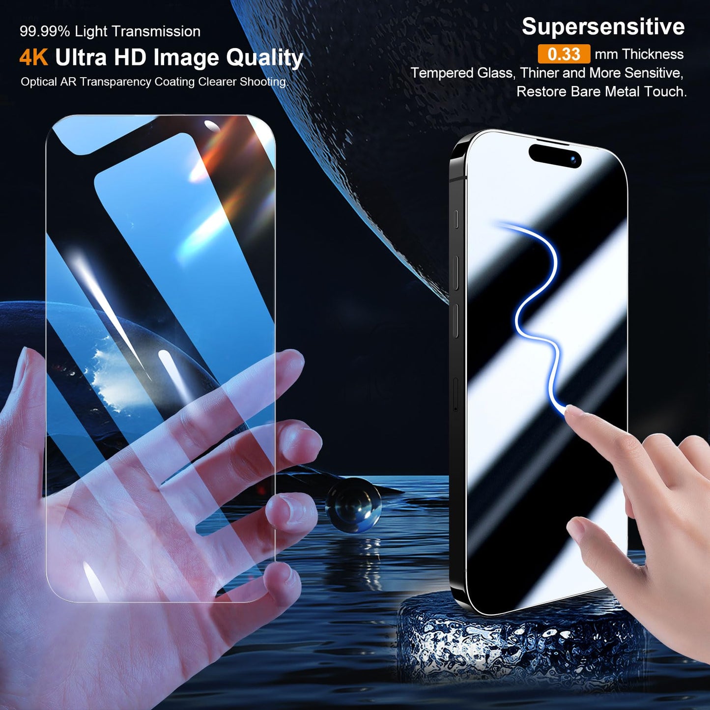 QHOHQ 3 Pièces Verre Trempé pour iPhone 15 [6,1 Pouces] avec 3 Pièces Caméra Arrière Protecteur, Ultra Résistant Film Protection écran, HD Transparent, Sans Bulles, Dureté 9H Glass