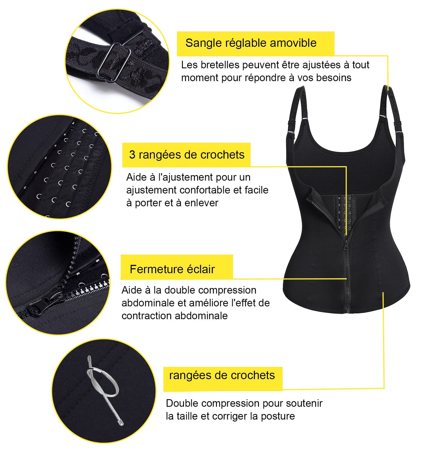 Junlan Femme Gaine Amincissante Ventre Plat Waist Shaper Training Corset Minceur Body Sculptant (Noir, S)