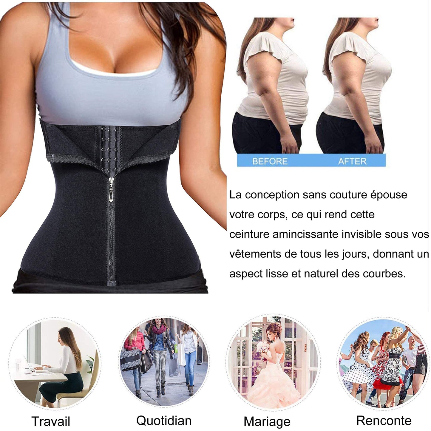 Chumian Femme Gaine Amincissant Corset Serre Taille Body Sculptant pour Ventre Plat Minceur Shapewear (Noir, M)