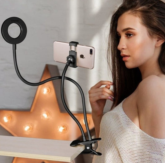 Anillo de luz LED para selfies, luz de maquillaje ajustable en vivo, soporte de 8cm