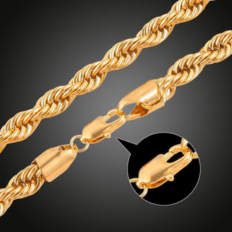 18K Copper Gold Plated European And American Style Twist Chain Necklace