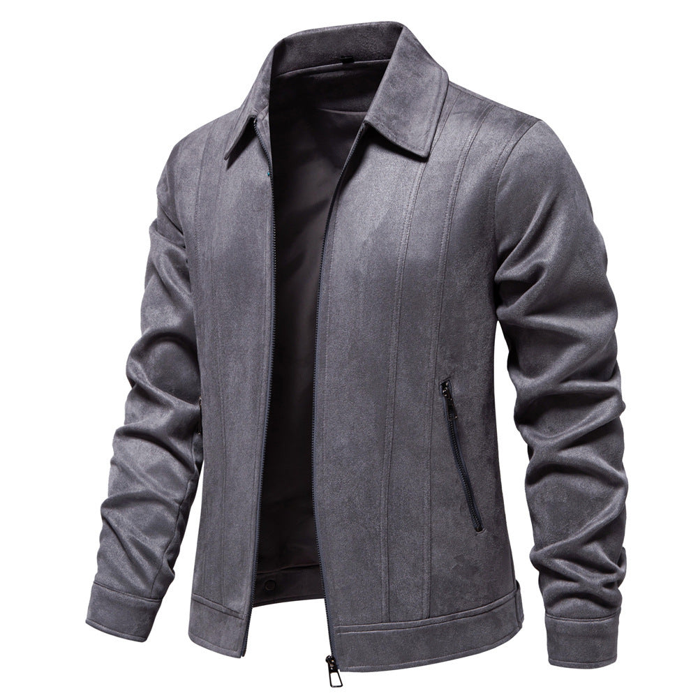 Fashion Lapel Zipper Jacket Autumn And Winter Solid Suede Coat Men's Clothing Outdoor