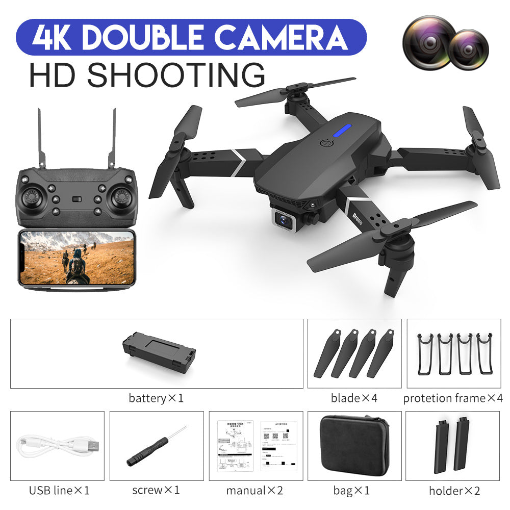 E88 Drone Photographie Aérienne HD 4K Double Caméra Télécommande Avion Jouet