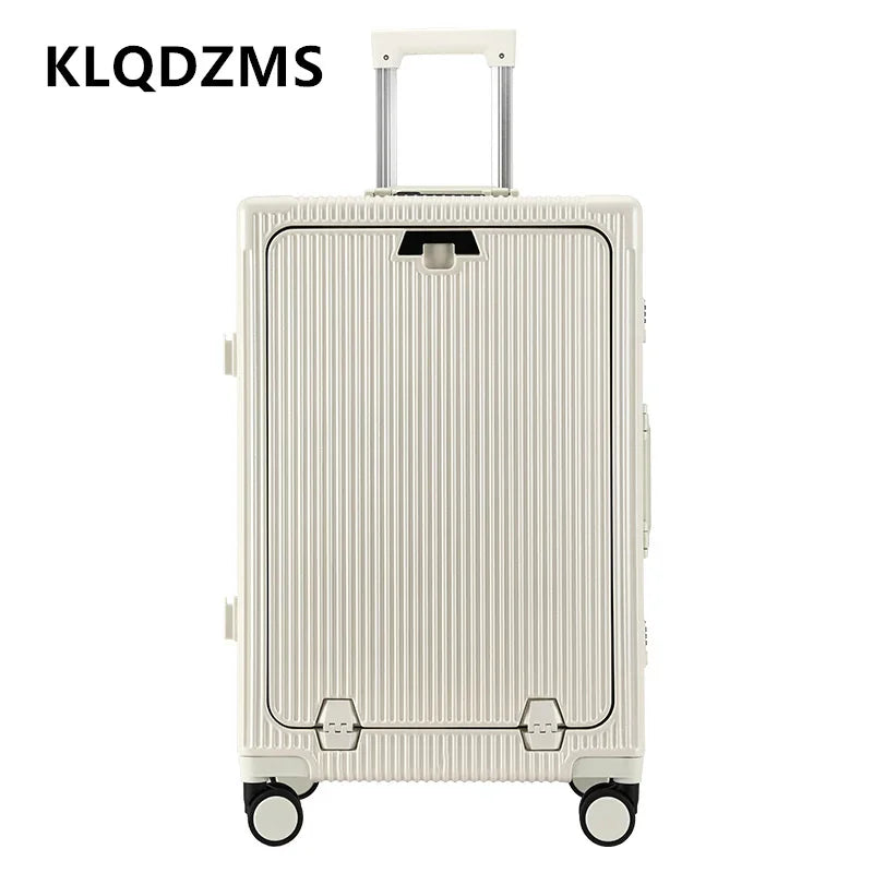 KLQDZMS Laptop Suitcase Front Opening Boarding Case Aluminum Frame Trolley Case 20"24 Inch USB Charging Travel Bag Luggage