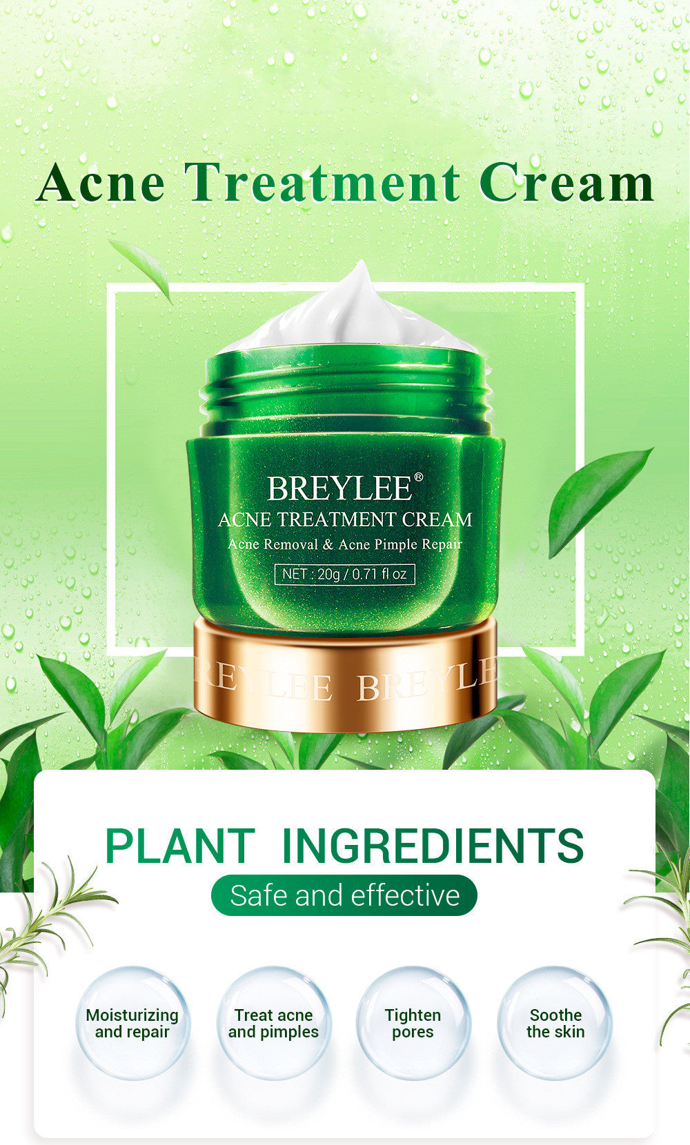 BREYLEE arbre à thé acné crème hydratante acné cicatrices cicatrice Essence crème