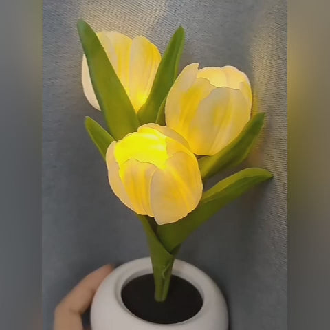 LED Tulip Flower Night Light Artificial Flowerpot Potted Plant Landscape Table Lamp Home Bedroom Living Room Decoration Gift